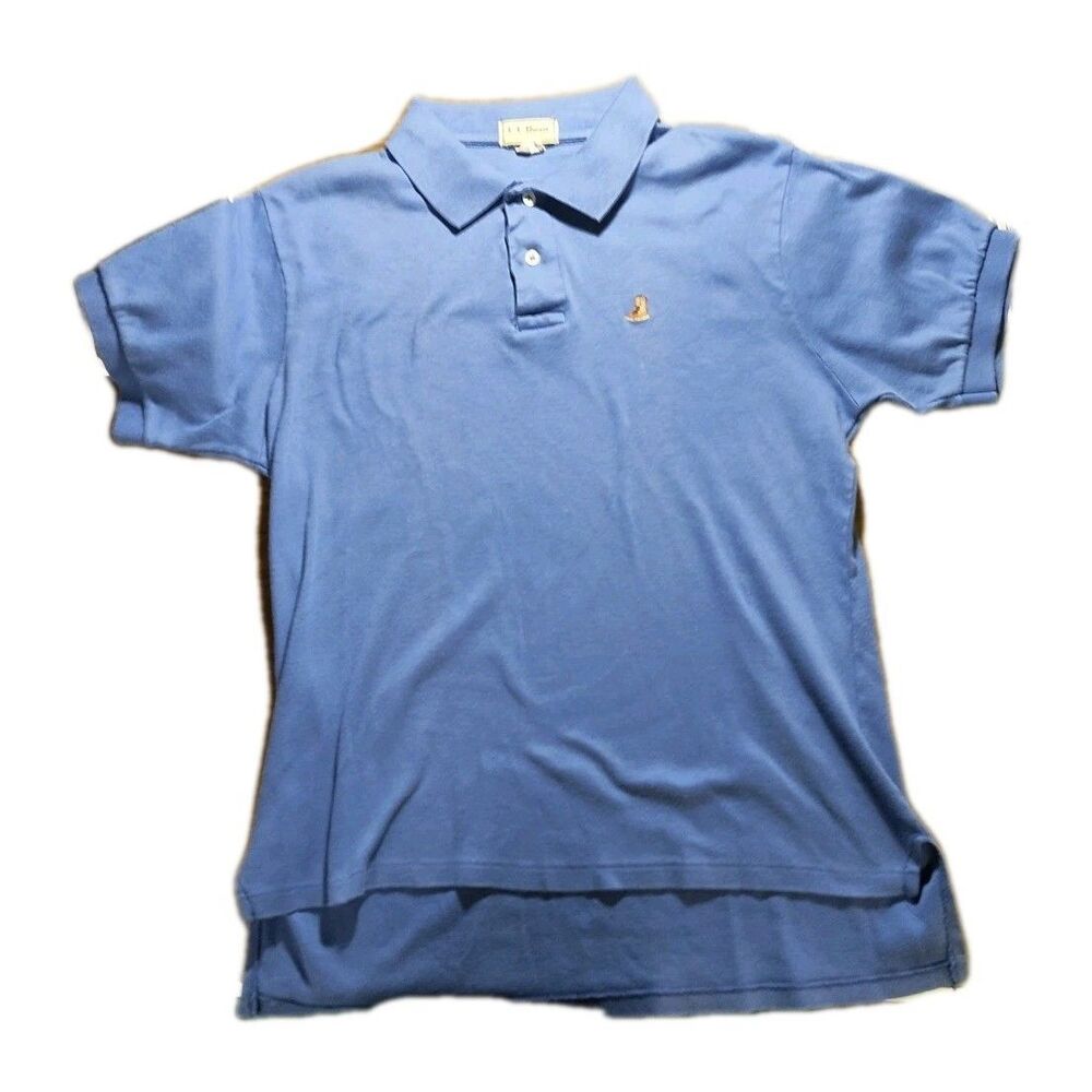 Vintage 90's L.L. Bean Blue Polo With Boot Embroidery Size L 100% Cotton